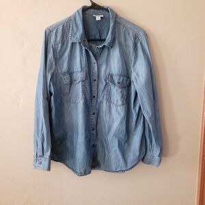 a.n.a Denim Shirt Women's Size Petite Large Button Down Roll Tab Sleeves